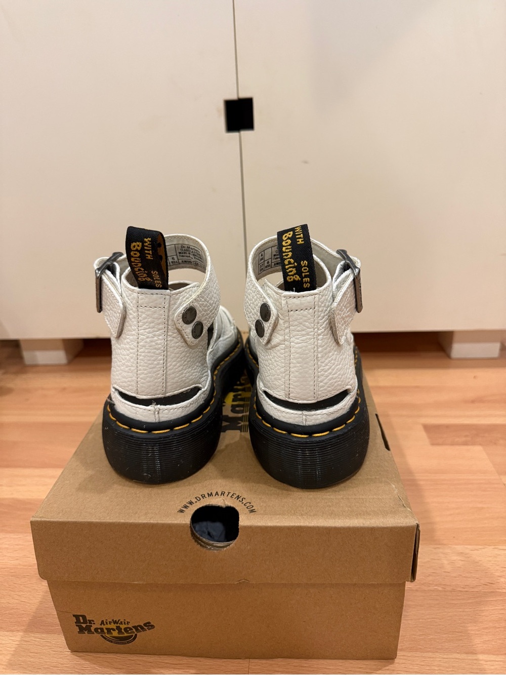 Dr. Martens White Leather Quad Sandals with Black Soles - Picture 3 of 4